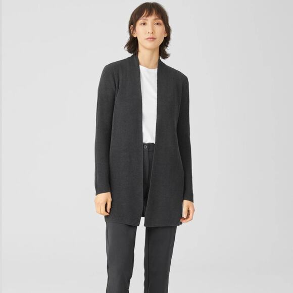 Eileen Fisher Black Knit Open Long Cardigan Size Small - Picture 1 of 6